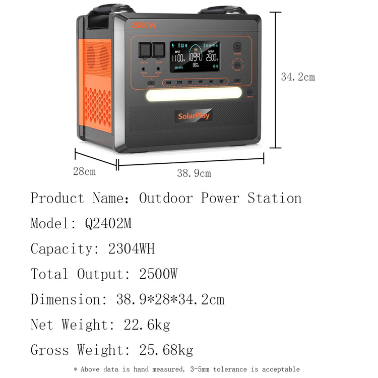 SOLARPLAY Q2402M Outdoor Powerstation 2400W – MPPT Portable Generator met 1/2x 200W Opvouwbare Zonnepanelen & Trolley - Survivalpoint.online