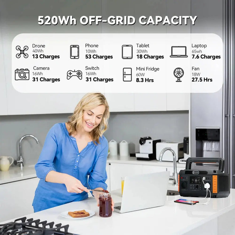 Flashfish 560W Power Station – Draagbare Zonnegenerator 520Wh - Survivalpoint.online