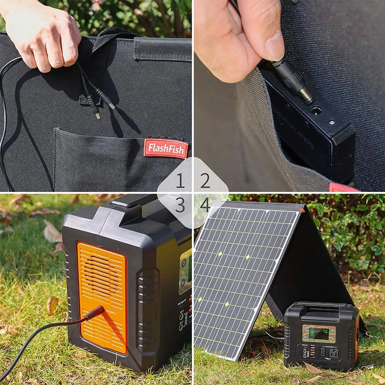 Flashfish 100W Opvouwbaar Zonnepaneel – 18V DC & 5V USB Output - Survivalpoint.online