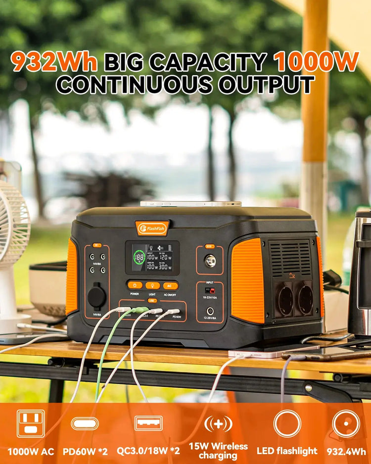 Flashfish J1000 PLUS 1000W – 932Wh Solar Generator met USB-C & DC - Survivalpoint.online