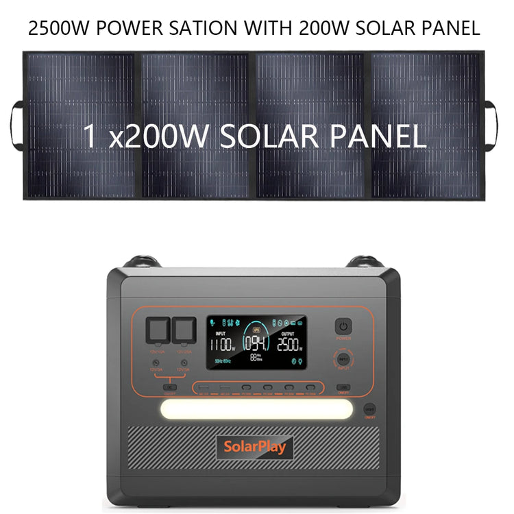 SOLARPLAY Q2402M Outdoor Powerstation 2400W – MPPT Portable Generator met 1/2x 200W Opvouwbare Zonnepanelen & Trolley - Survivalpoint.online
