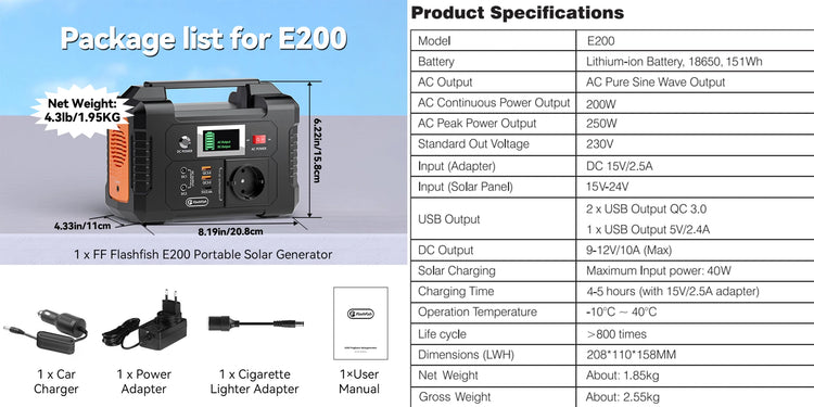 Flashfish 200W Power Station – Compact & Krachtig | Survivalpoint - Survivalpoint.online
