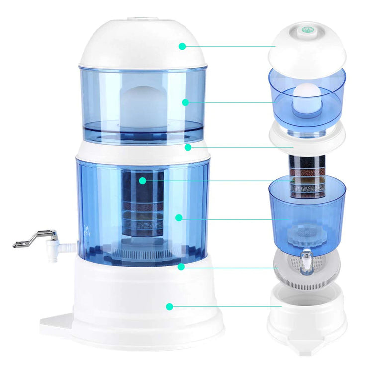 Waterzuiveraar 16L – Keramisch Koolstof & Mineraal Filter – Zonder Stroom – Met Kraan - Survivalpoint.online