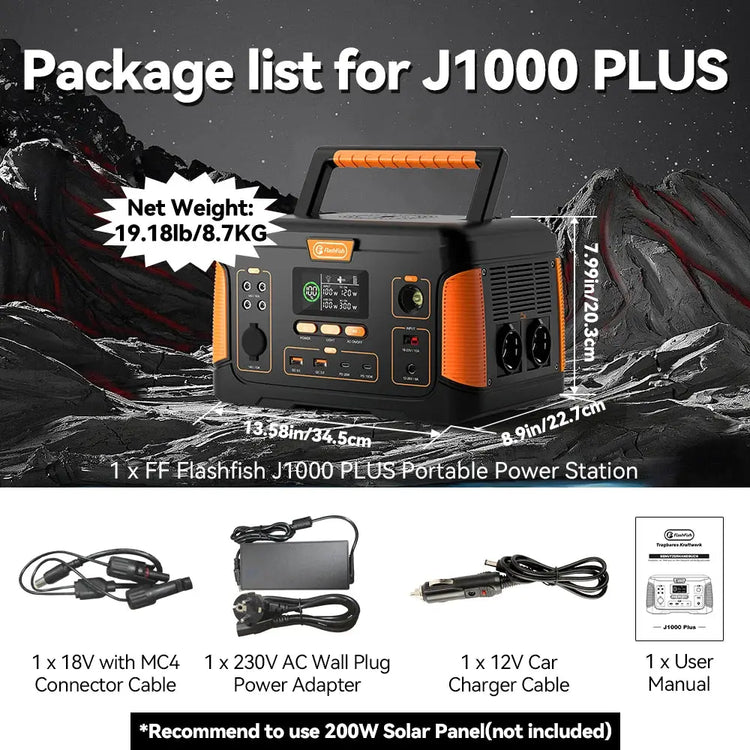 Flashfish J1000 PLUS 1000W – 932Wh Solar Generator met USB-C & DC - Survivalpoint.online