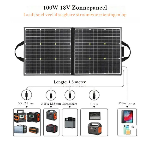 Flashfish 100W Opvouwbaar Zonnepaneel – 18V DC & USB Output - Survivalpoint.online