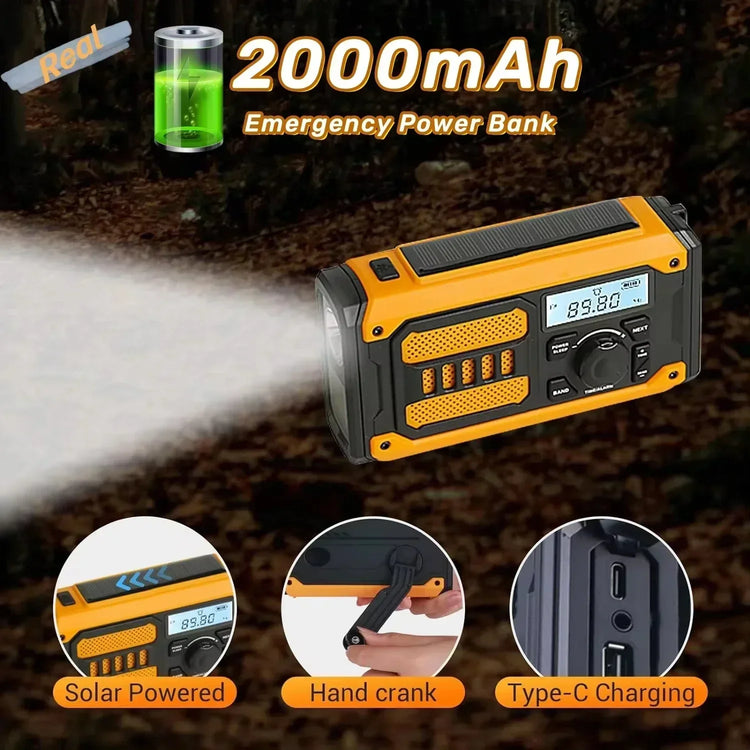 Noodradio met Zonnepaneel, Powerbank & Zaklamp – AM/FM - Survivalpoint.online