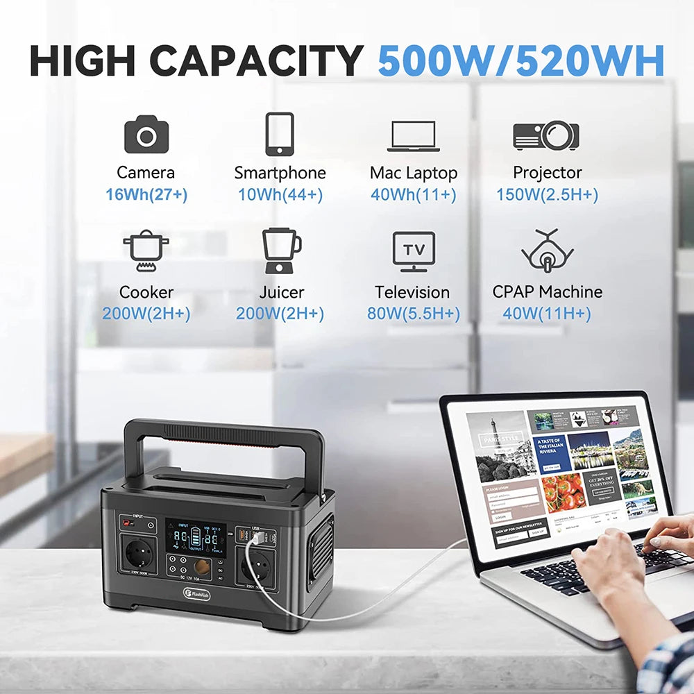 Flashfish P63 500W Solar Generator – Voor Noodstroom & Kamperen - Survivalpoint.online