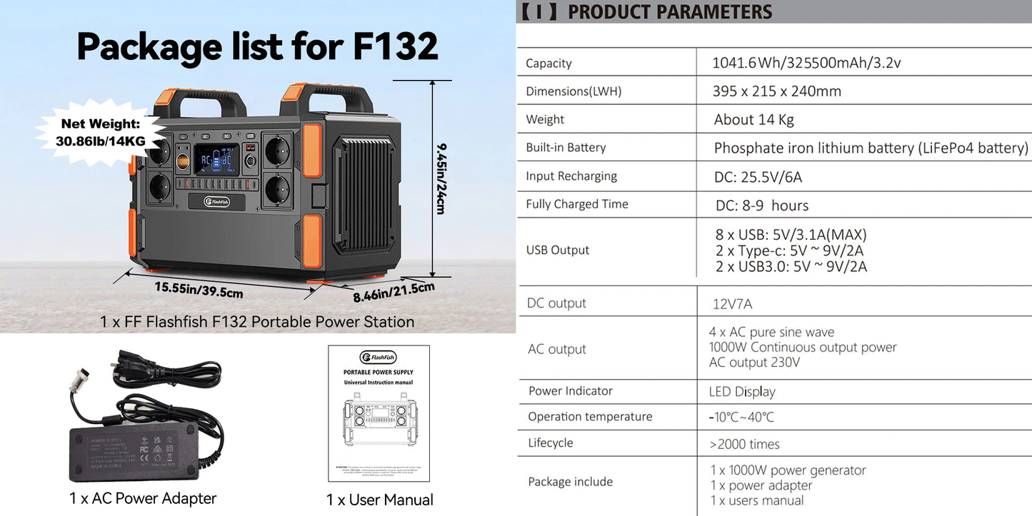 Flashfish 1000W Power Station – LiFePO4 | Survivalpoint