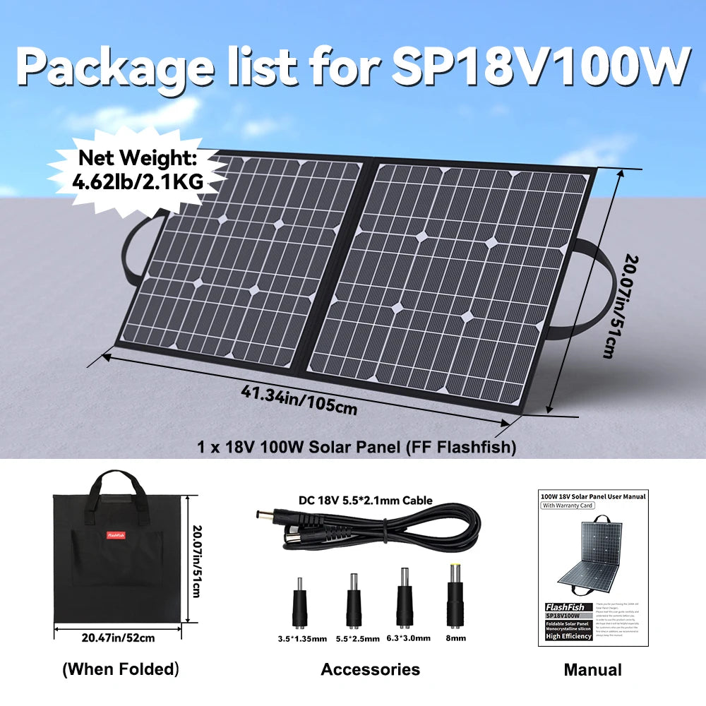 Flashfish 100W Draagbare Solar Charger – 18V & USB voor Outdoor - Survivalpoint.online