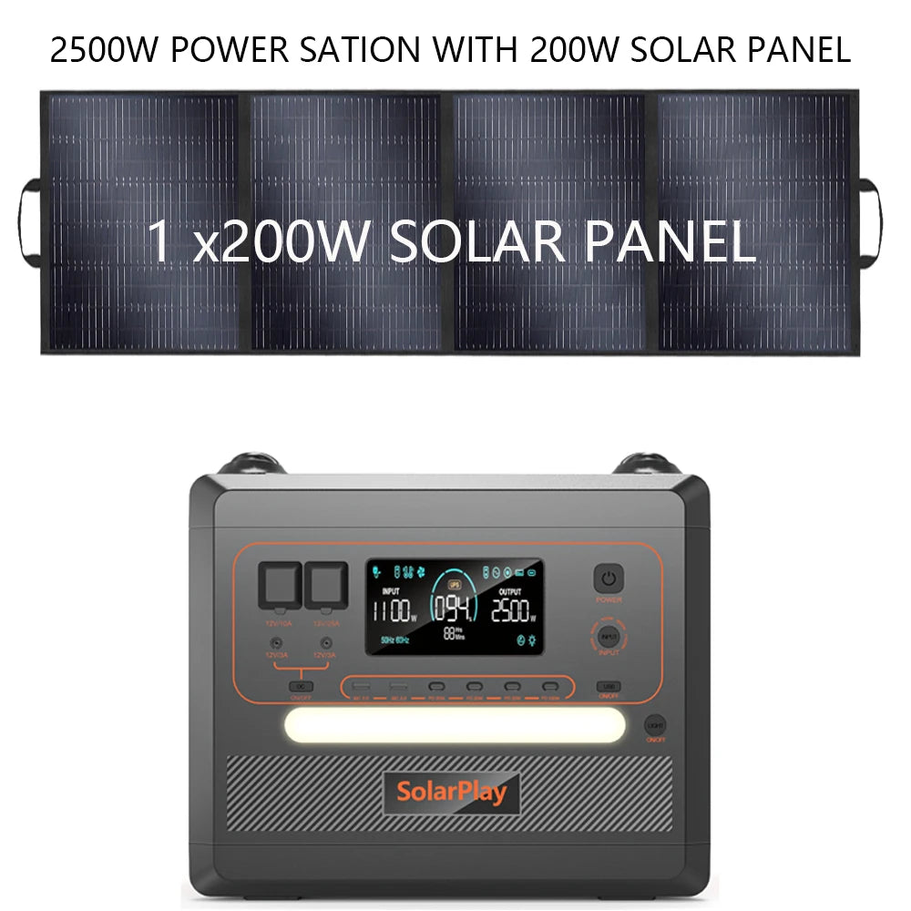 SOLARPLAY Q2402M Outdoor Powerstation 2400W – MPPT Portable Generator met 1/2x 200W Opvouwbare Zonnepanelen & Trolley - Survivalpoint.online
