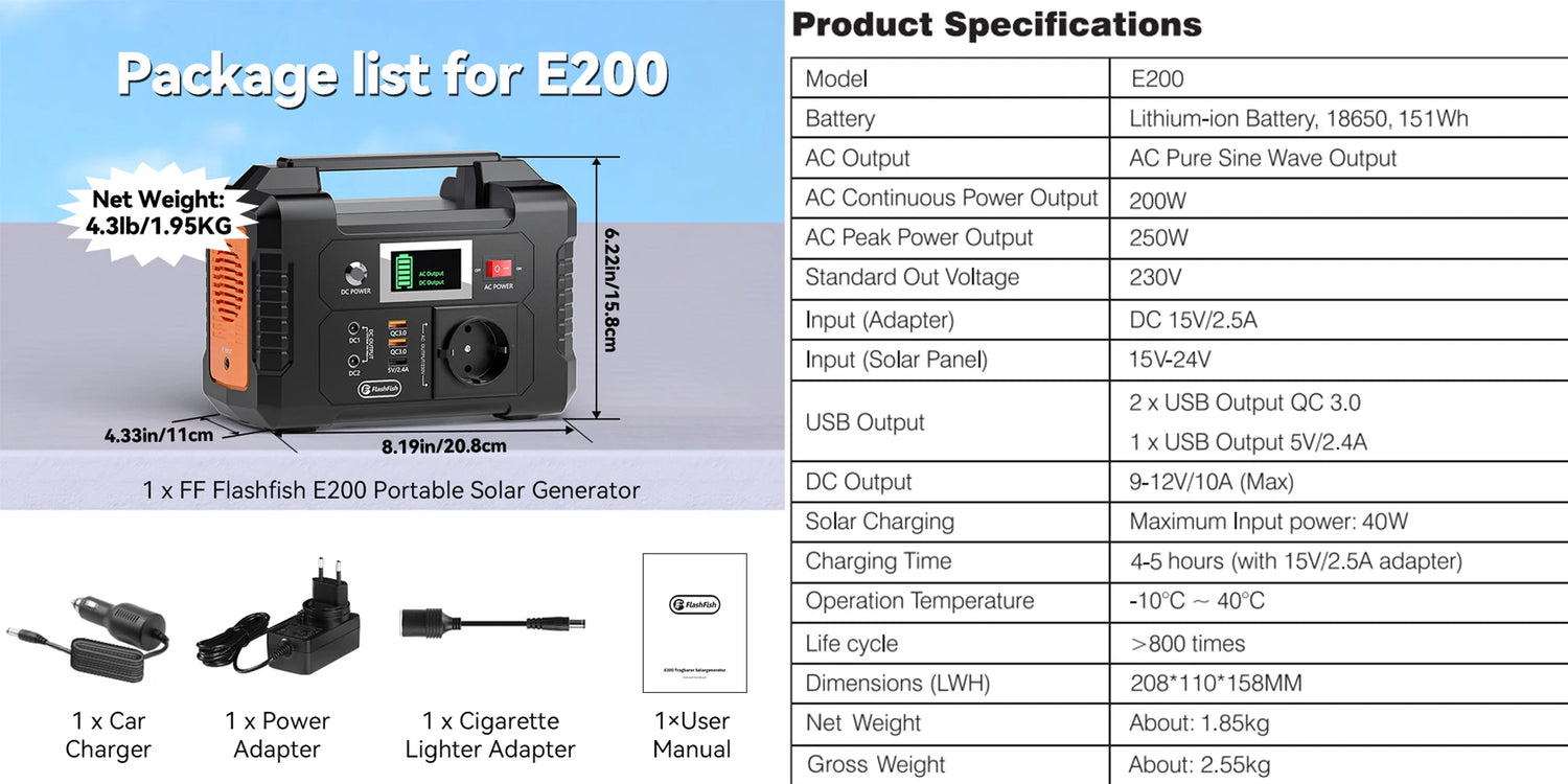Flashfish 200W Power Station – Compact & Krachtig | Survivalpoint - Survivalpoint.online