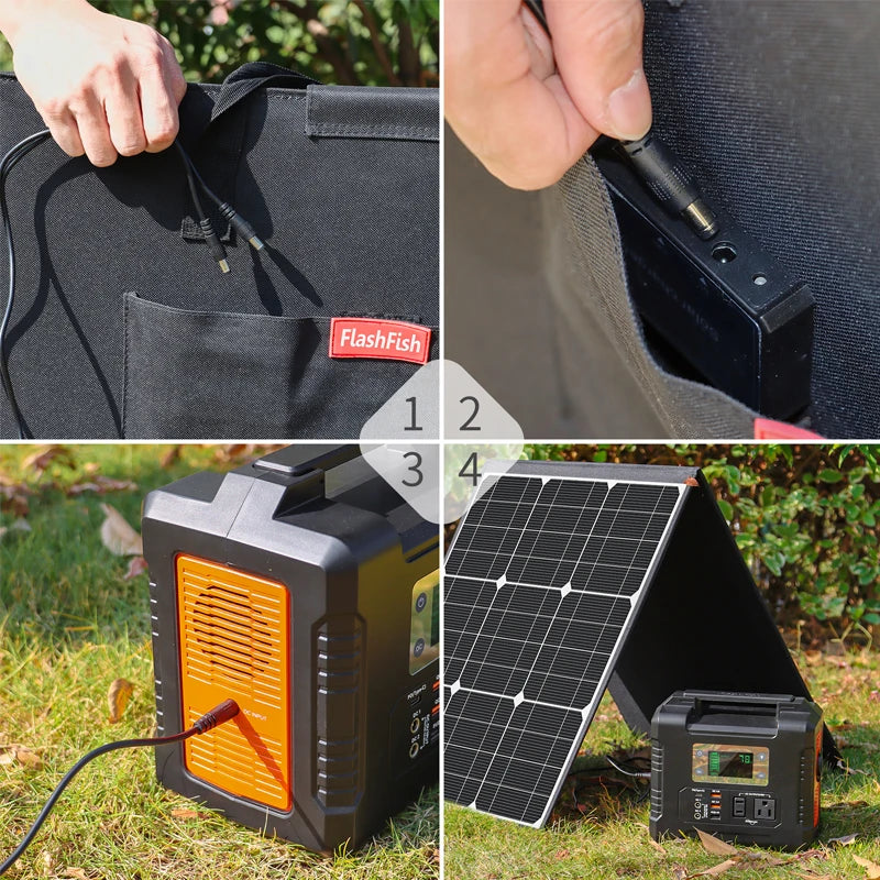 Flashfish 100W Solar Lader – Opvouwbaar met 18V & USB Output - Survivalpoint.online
